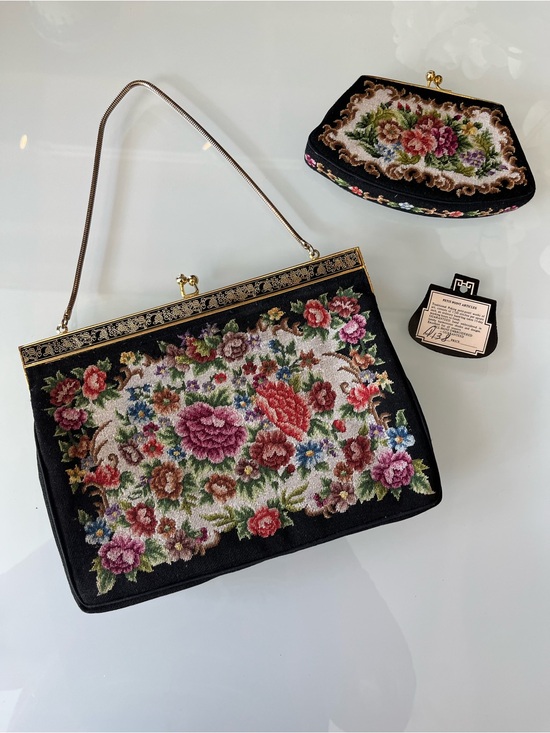 Handbags - Vintage 1930’s Petit-Point Tapestry Handbag with Matching Coin Purse